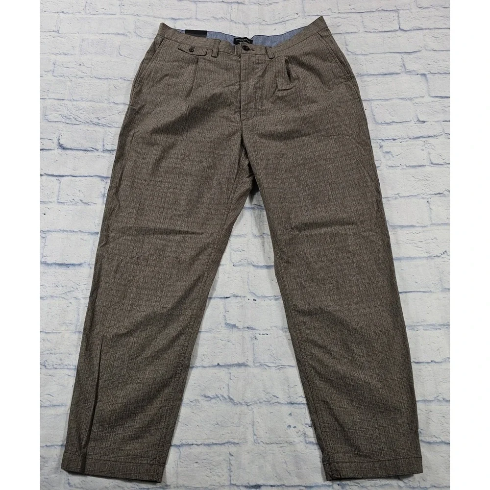 Banana Republic Trousers MENS 36x34 Brown Relaxed Tapered Fit Micro-Check Pants